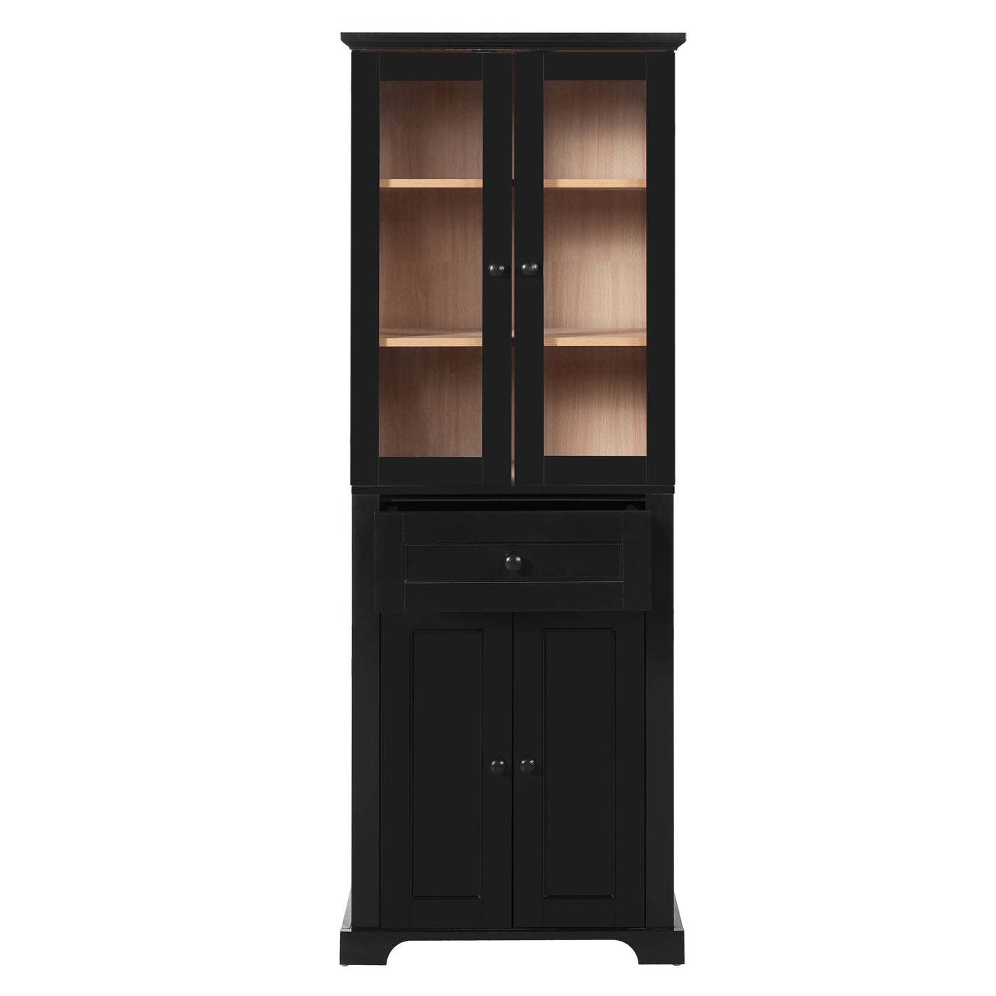 67.2' Tall Bathroom Storage Cabinet with Tempered Glass Doors, Adjustable Shelves & Drawer – Modern Freestanding Linen Tower, Soft-Close Design