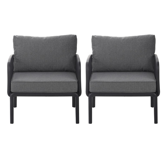 ( SET OF 2 ) Outdoor Patio Club Chair, Modern Patio Furniture, Waterproof Thick Cushion Deep Seating for Porch, Balcony, Black & Dark Gray