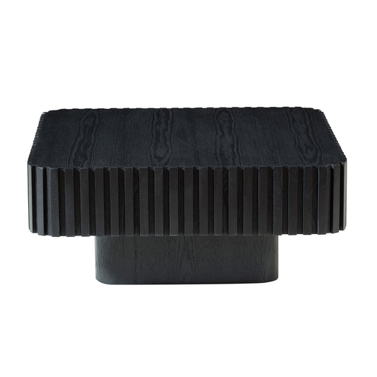 Modern 31.5 Inch Handcraft Drum Coffee Table Square Coffee Table for Living Room,Small Wooden Coffee Table with Sturdy MDF Pedesta,Black Color Coffee Table