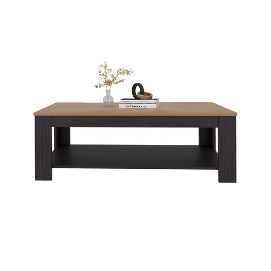 Coffee Table 16.2' H, 1 Shelf, Black Wengue / Natural Oak - Living Room Coffee Table