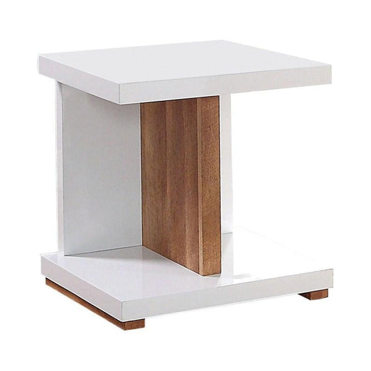 End Table Modern Contemporary Style Two Tone Design High Gloss Finish Open Shelves Wooden Base White And Natural Tone Finish Coffee Table-Not Included