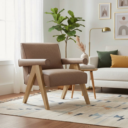 Nessi Modern Faux Leather Arm Chair in Espresso with Solid Wood A-Frame Legs Accent Chair