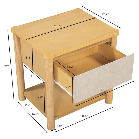 Wood Nightstand,Modern Nightstands with Drawer, Farmhouse Bedside Table for Bedroom Living Room ,MP2(set of 2) Natural&Beige Color Nightstands