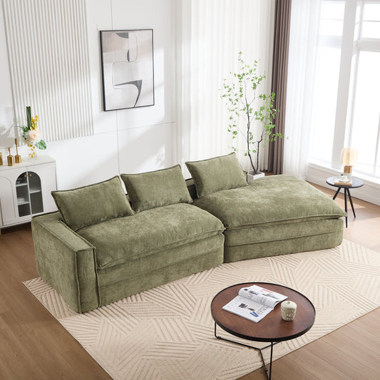 Modern Minimalist Modular Sectional Sofa, Upholstered Cloud Couch with Deep Seats, Green Fabric, Right Facing Chaise
