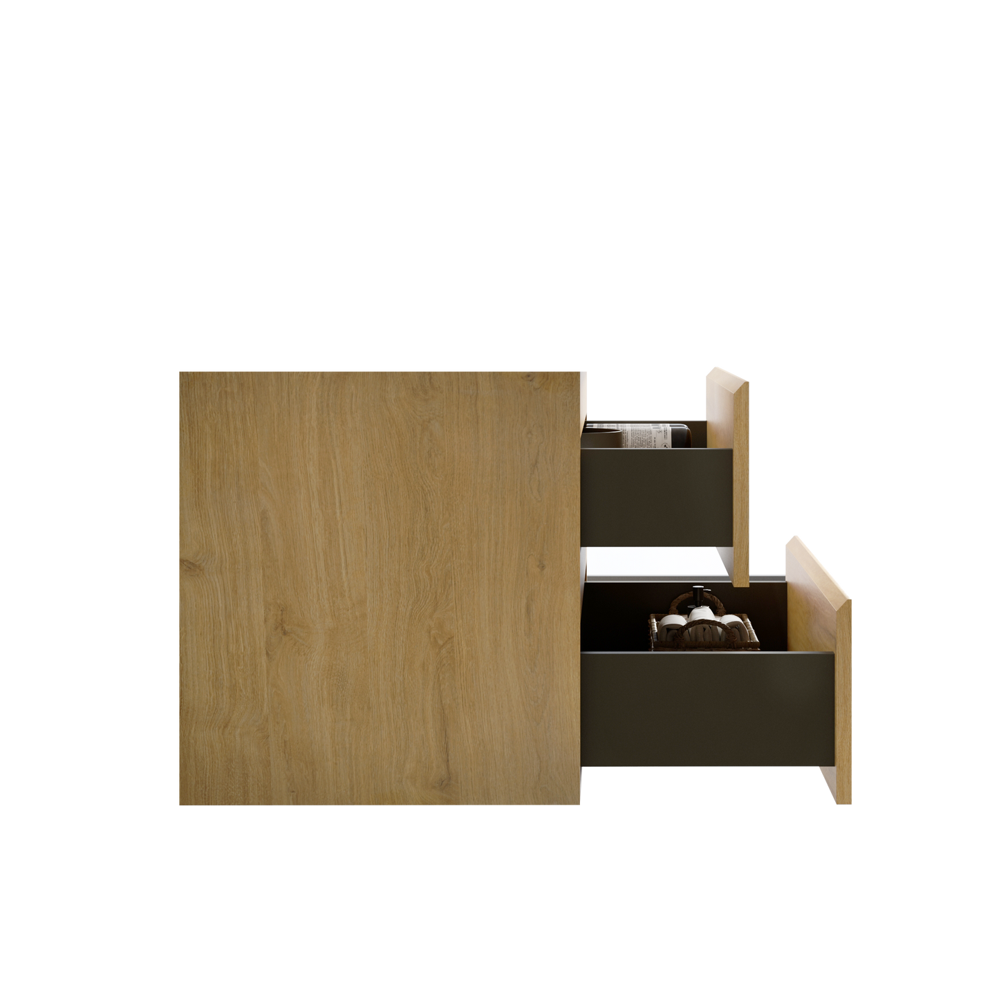 Wall mount cabinet WITHOUT basin, Natural oak color, with two drawers,KD Bathroom Cabinets