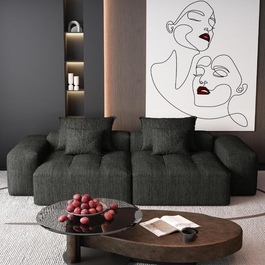 Modern Oversized Modular Sectional Sofa with 2 chaise lounge and 2 armrest,Sparkling Chenille Fabric Soft Cushion Sofa with 4 Pillows,4 PCS DIY Combination Tufted Sofa,No Assembly Required,BLACK