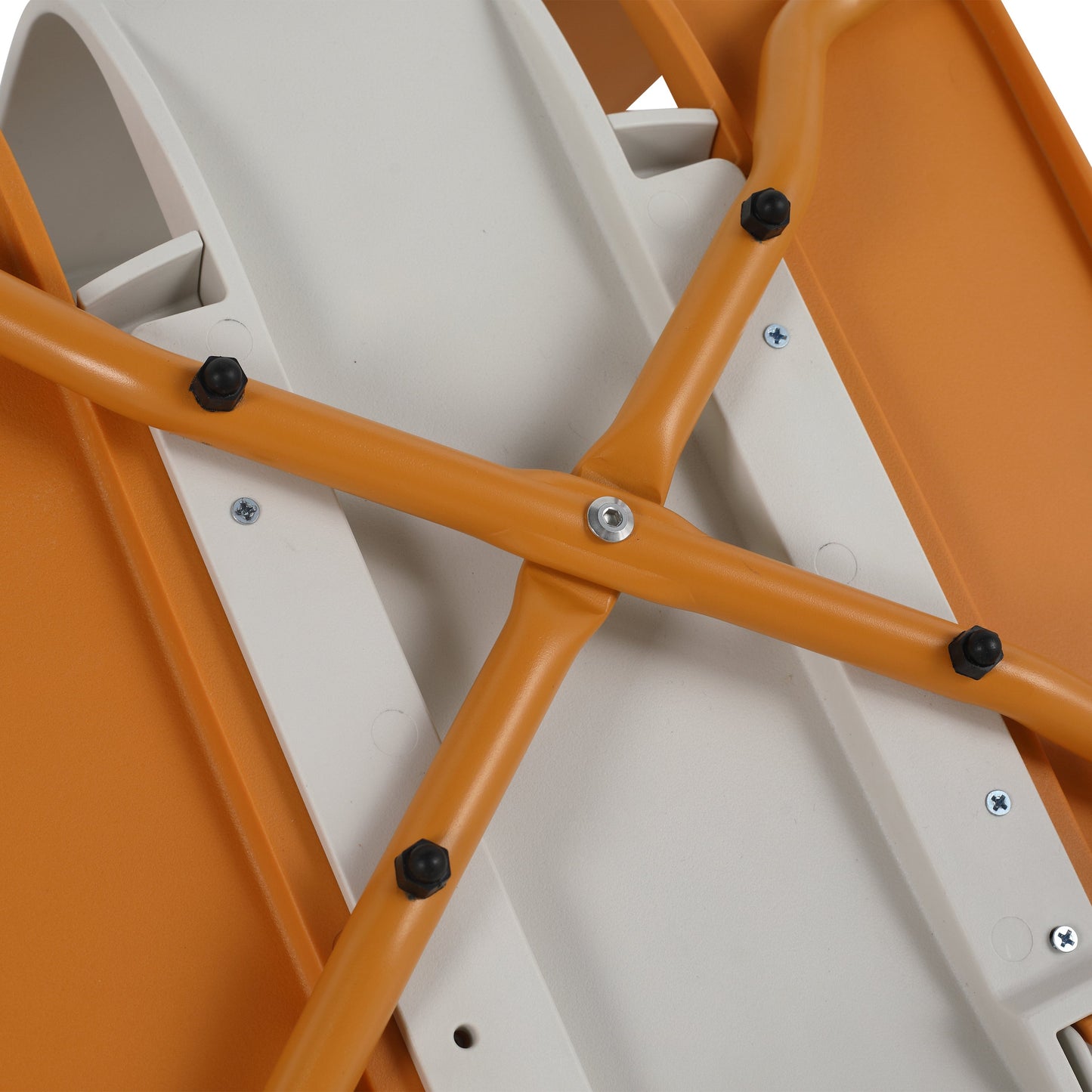 Four-piece set of modern striped color-blocking single chairs, waterproof and fade-resistant, in beige, white and orange.Dimensions: 20.47*18.9*31.5 (in). PP seats with powder-coated metal legs.