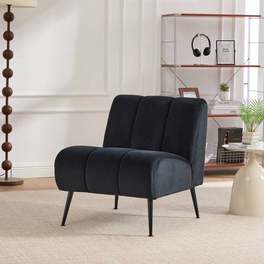 Modern Upholstered Armless Chair with Velvet Fabric and Black Metal Legs for Living Room, Bedroom, Office
