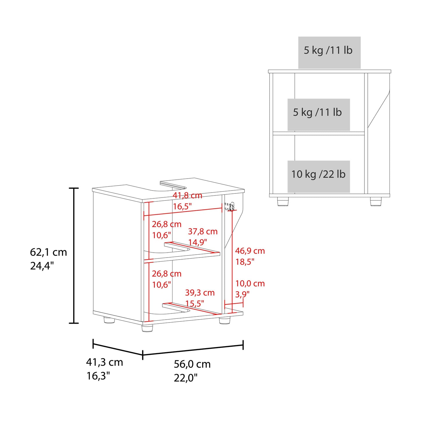 Wenge and Natural Oak Under Sink Storage Cabinet with Two Shelf Bathroom Cabinets