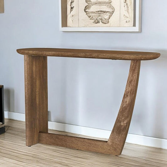 Oval Solid Mango Wood Entryway Console Table, Brown Console Table