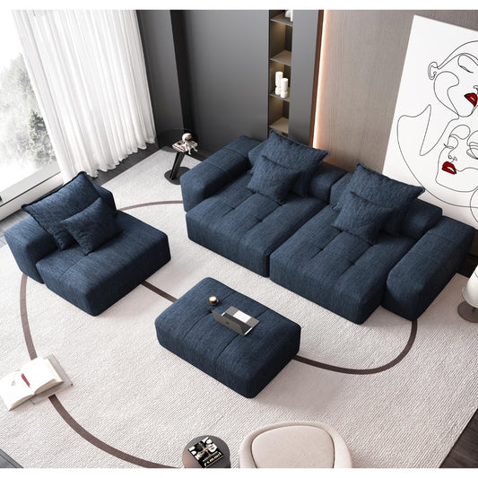 Modern Oversized Modular Sectional Sofa,Sparkling Chenille Fabric Soft Cushion Sofa with 6 Pillows,6 PCS DIY Combination Tufted Sofa,No Assembly Required,BLUE