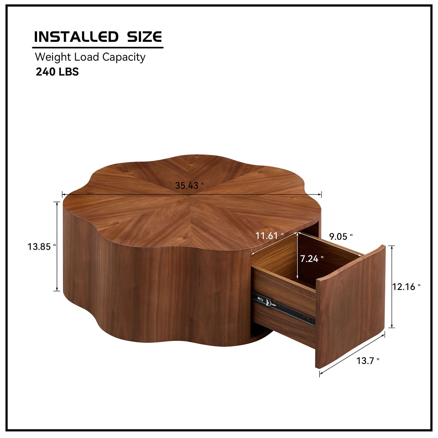 35.43 inch Petal - shaped Design Round Coffee Table,Small Coffee Table with Hidden Drawer for Living Room,Apartment,Walnut Color