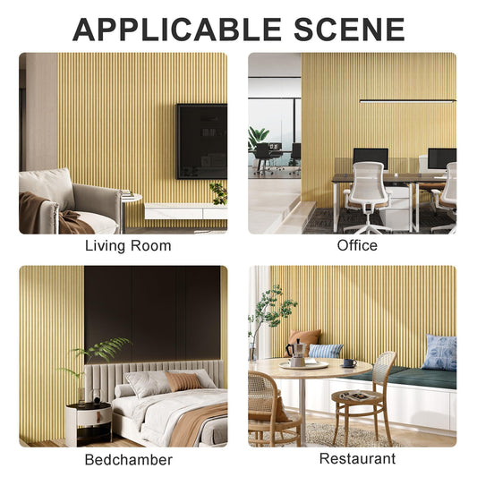 4 Packs 94.5' x 5.7' Solid Wood Panels for Wall,Acoustic Wood Slat Wall Panels for Interior Wall Decor,TV Background,Living Room (Oak)