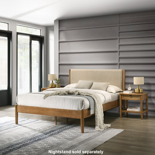 Vichy Rubberwood Platform Bed in Light Walnut, Queen