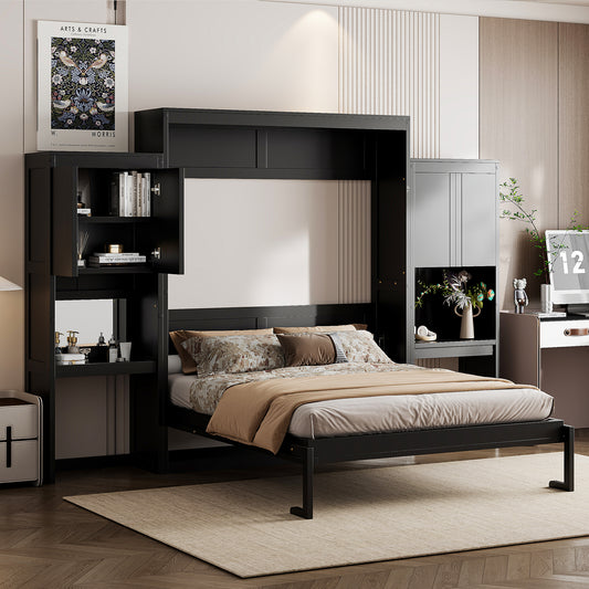 Queen Size Murphy Bed with Desk, Vanity and Cabinets, Espresso(OLD SKU: N820S00057P) Bed Frame