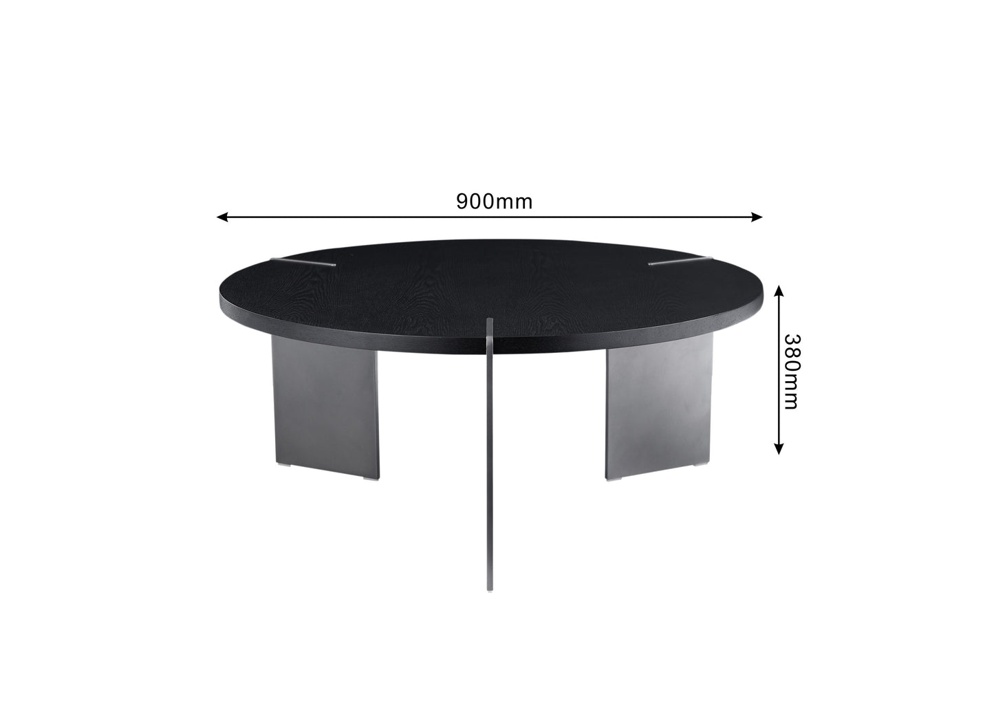 Round Coffee Table Black Oak Wood Surface and Black Metel Feet
