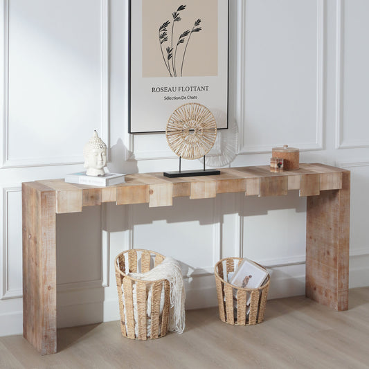Rustic Modern Manufactured Wood Console Table with Step-Block Design