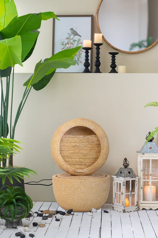 21.7x21.7x34.3" Cement Round Water Fountain with Light and Pump - Groovy Boardz