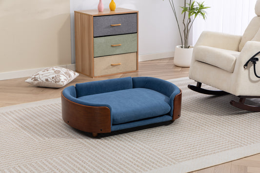 Scandinavian style Elevated Dog Bed Pet Sofa With Solid Wood legs and Walnut Bent Wood Back, Velvet Cushion,Large Size Pet Sofa