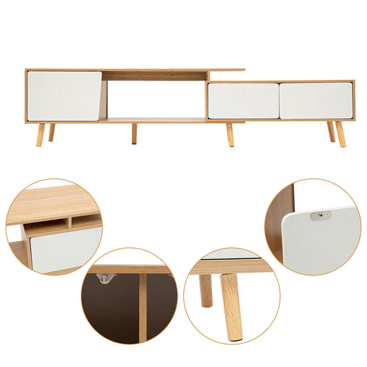 Solid Wood TV Stand Modern Farmhouse Boho with Doors for the Living Room 120-200cm Length Adjustable Shelf