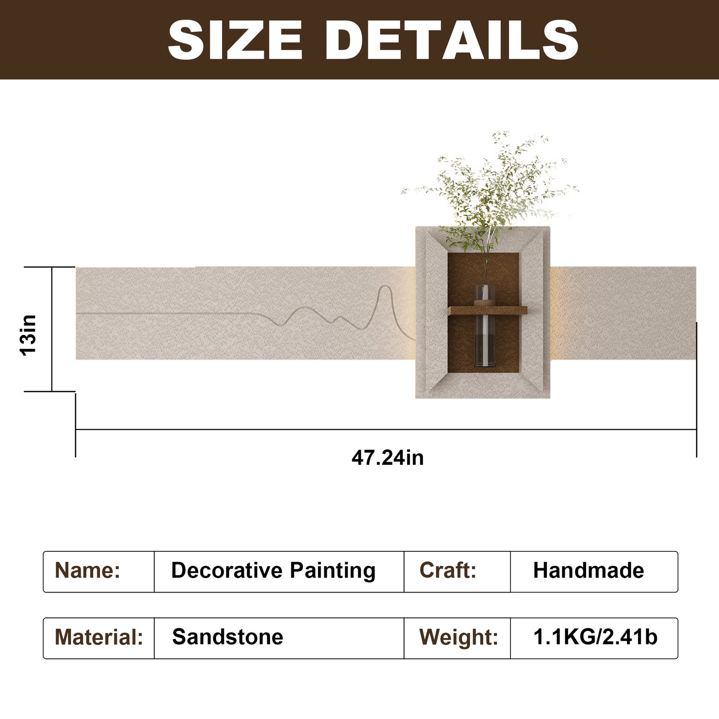 BotaniBeam Adjustable 3-Color LED Sandstone Wall Decor with Simulated Plants - 3D Art Sculpture, Glass Vase & Remote Control Light