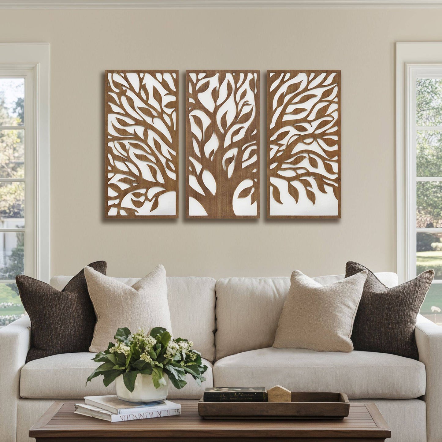 Birch Botanical Two-tone Wood Panel Wall Décor Set Wall Decor