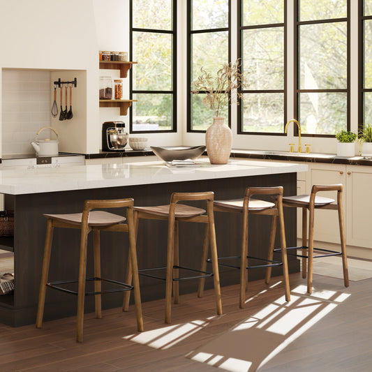 Sven 26.5' Modern Minimalist Low Back Wood Counter Stool, Dark Brown Walnut