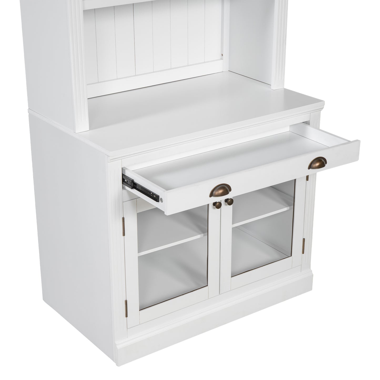 83.4'Tall Bookshelf, Modern Bookcase with 2 Glass Doors and 1 Drawer,Storage Bookcase with Open Shelves for Living Room,Home Office,White