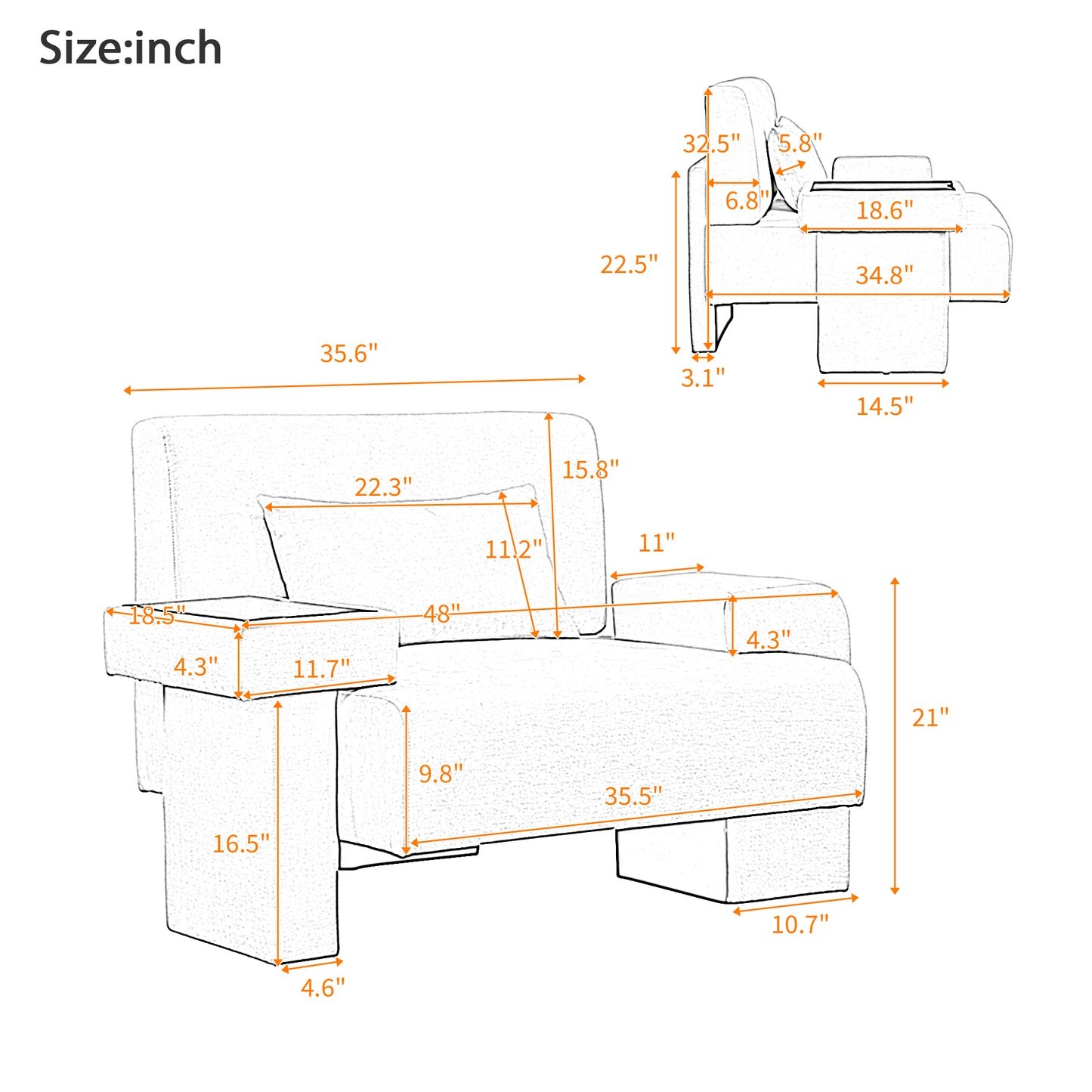 U-Can Modern Oversized Armchair, 48'' Wide Mid-Century Chair with Pillow Upholstered, Sturdy Wood Frame & Soft Cushion for Living Room