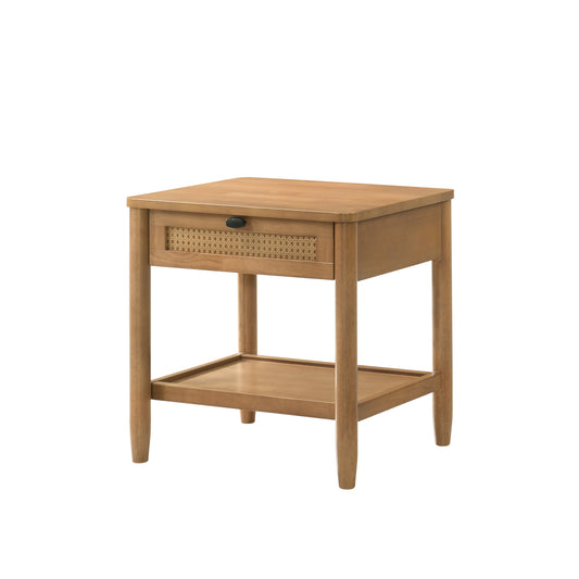 Vichy Single-Drawer Bedroom Nightstand with Shelf, Light Walnut