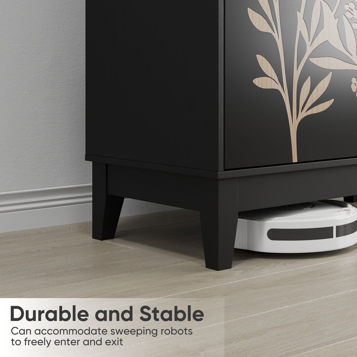 Vintage Carved Buffet Cabinet with Adjustable Shelves, Wooden Decorative Sideboard in Black, 31.5 Inch