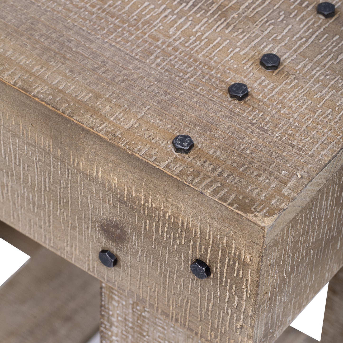 U_Style 62.9' Vintage Entryway Table - Fir Solid Wood with Natural Grain, 6 Reinforced Legs & 4.5' Thick Desktop, Metal Rivet Decor & Plank Under-Shelf, Console Table for Hallway, Living Room