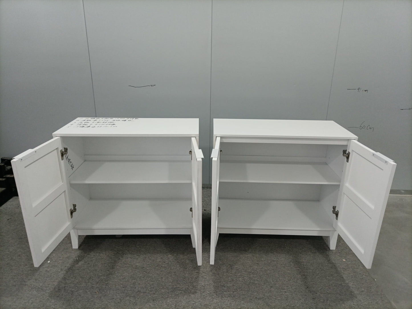 Vintage Carved Buffet Cabinet with Adjustable Shelves, Wooden Decorative Sideboard, White, MDF, 31.5 Inch