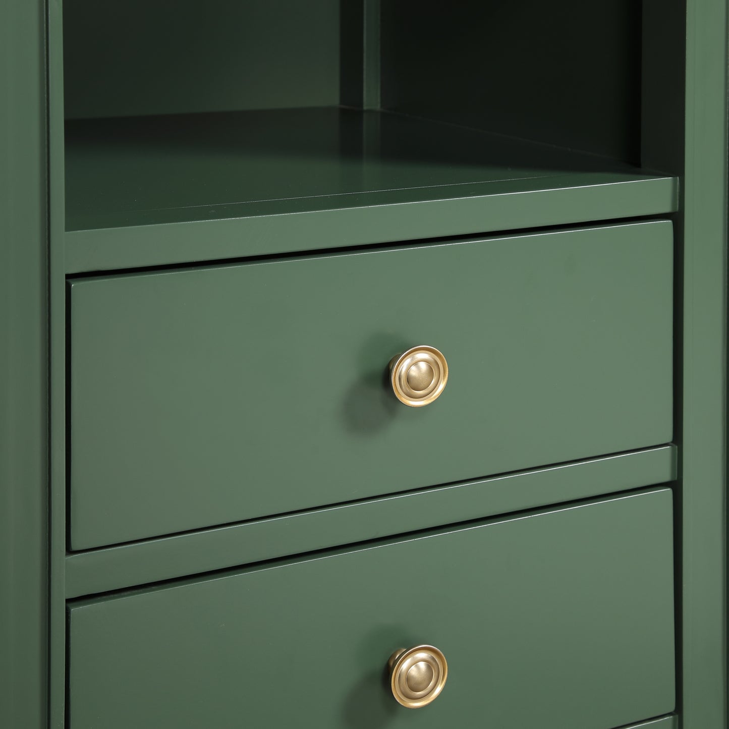 Winston 2-Drawer Storage Nightstand in Vintage Green with Brushed Gold Knobs and Fluted Tapered Legs