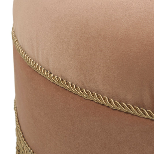 Yolanda 24' Round Upholstered Accent Ottoman, Peach Orange Velvet with Gold Trim