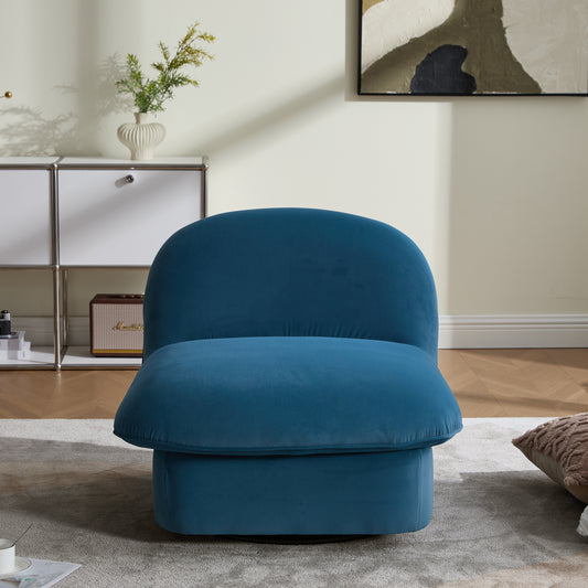 Front view of teal swivel accent chair with velvet fabric and rounded backrest, ideal for modern living rooms or bedrooms.