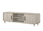 Mid-Century TV Stand with Sliding Doors & Tapered Legs.