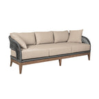 Outdoor Patio Sofa in Weathered Eucalyptus Wood.