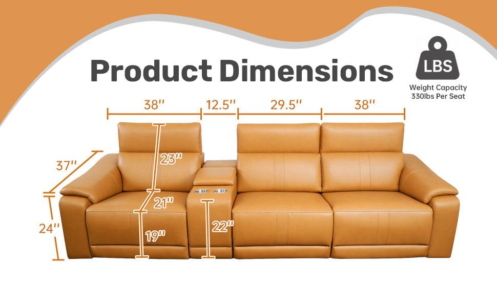 4-Piece Modular Leather Sofa with Cup Holders for Living Room.