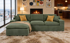 Dark Green Polyester Blend 3-Seater Sectional with Side Pocket