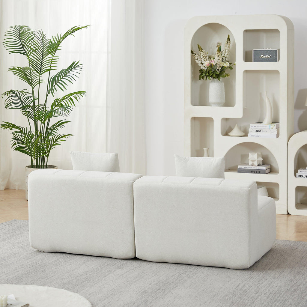 Chenille Curved Sectional Sofa with 2 Pillows.