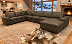 Olive Green Leather Match 8-Seater Modular Sectional with Square Arms