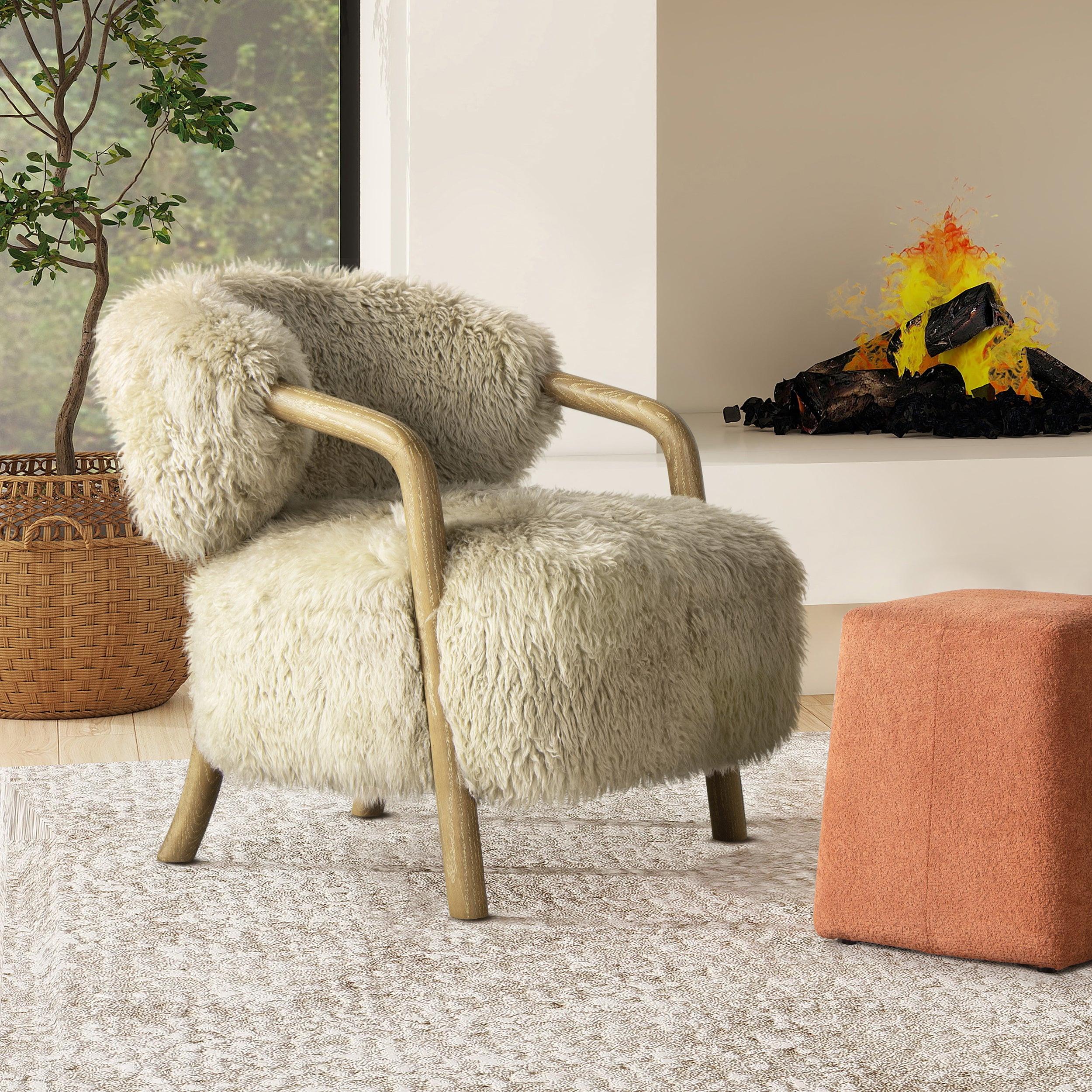 Becker 33' Sheepskin Accent Arm Chair in Taupe Beige.