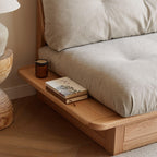 Elegant Solid Wood Sofa with Storage and Removable Cushions.