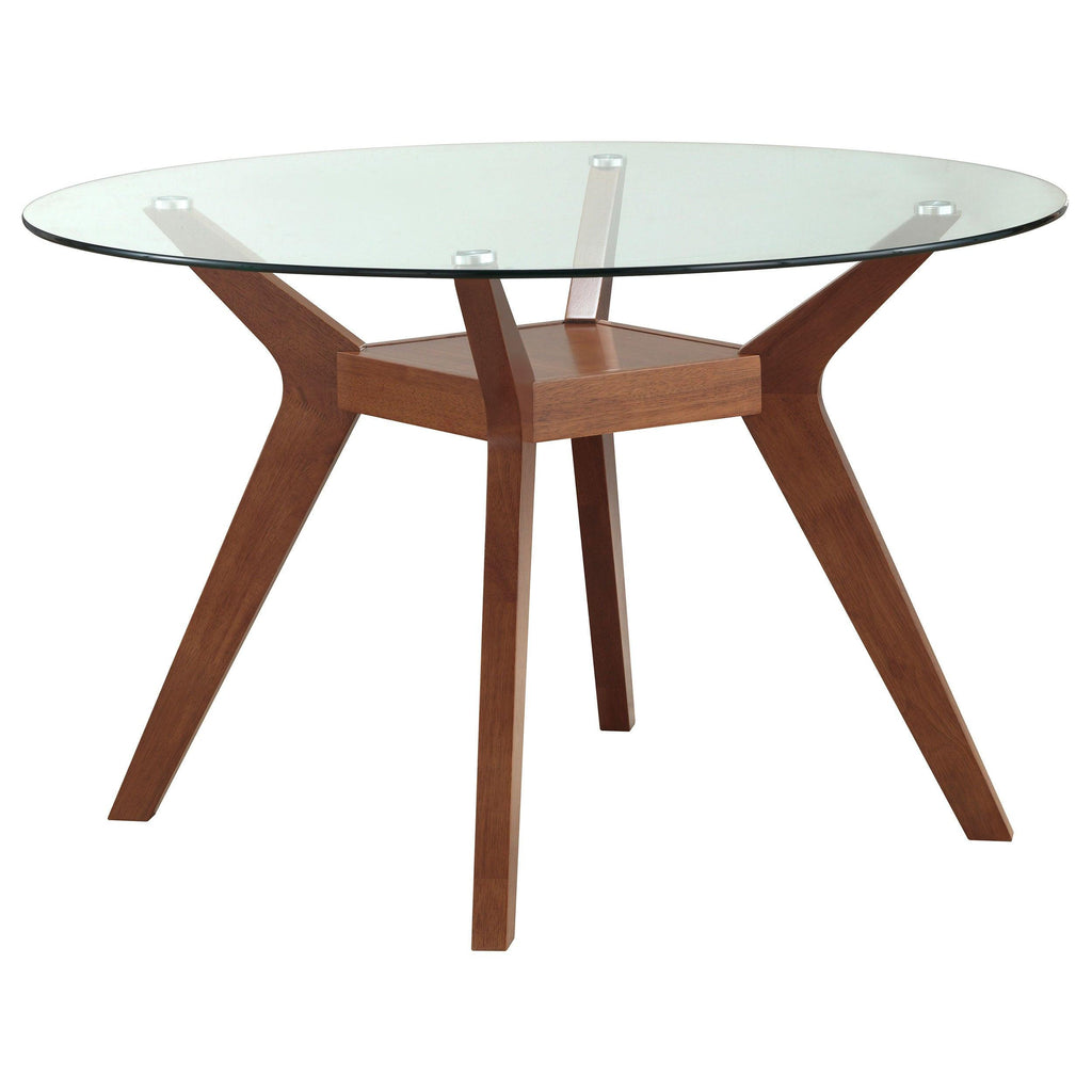 Flynn Brown Round Glass Dining Table Set for Four.
