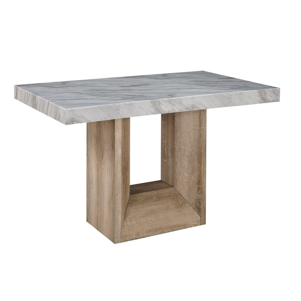 Faux Marble Dining Table with Natural Wood Look.