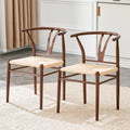 Wesborn Iron Y-Shaped Dining Chair with Woven Seat - Brown, Set of 2