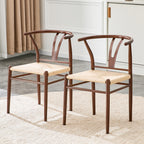 Wesborn Iron Y-Shaped Dining Chair with Woven Seat - Brown, Set of 2