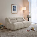 Beige memory foam 2-seater sofa in cozy living room with chenille fabric and side pocket, ideal for compact spaces and easy transport.
