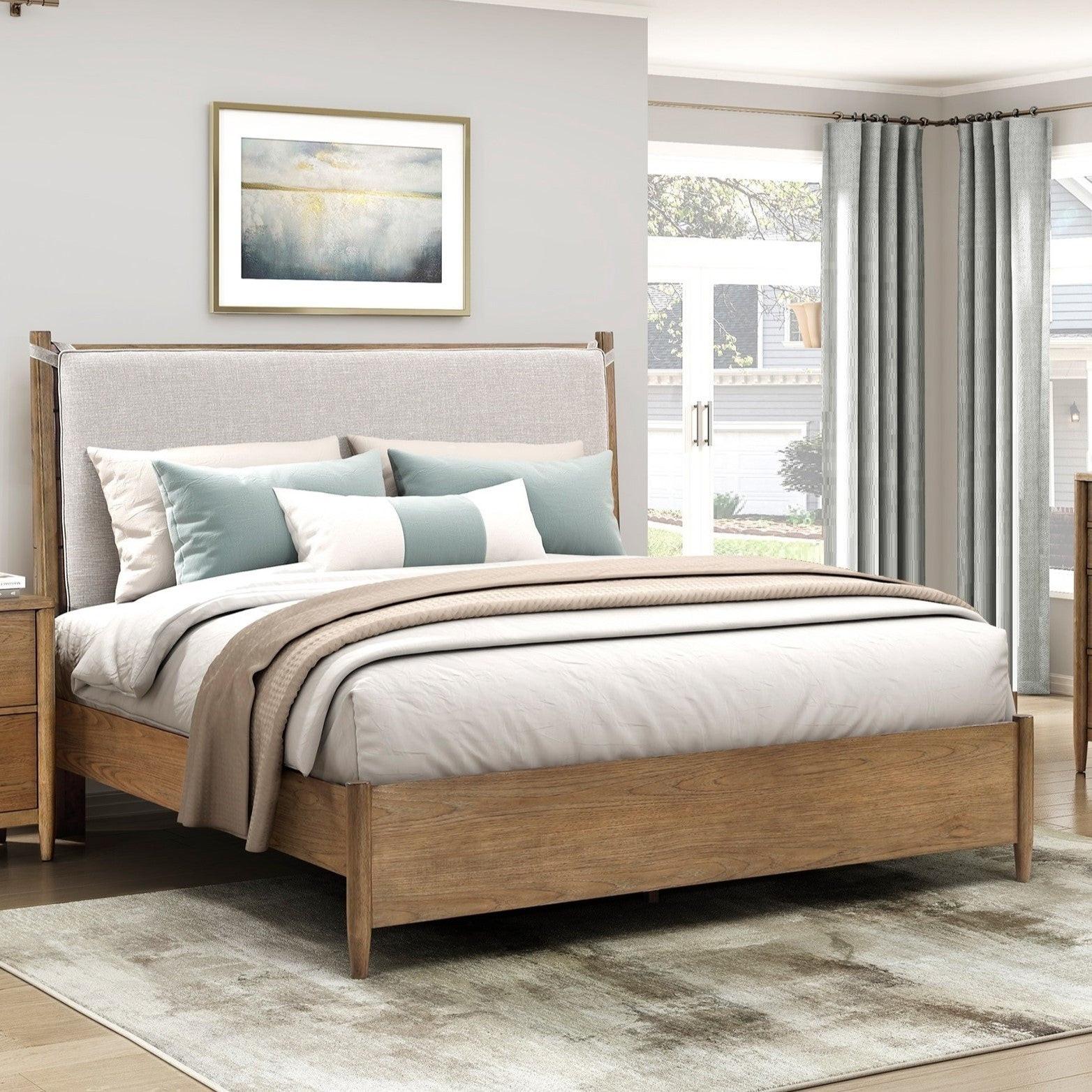 Queen Platform Bed with Removable Upholstery Cushion.